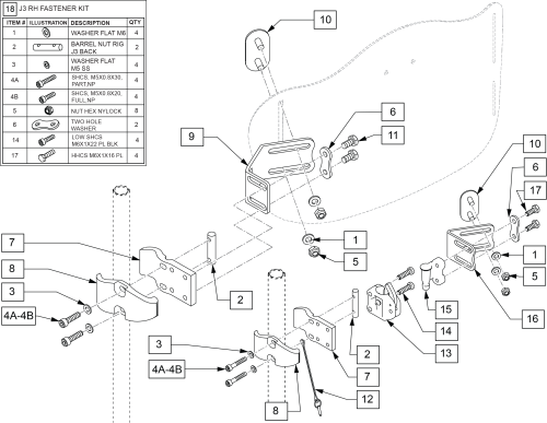 J3 Rh & Rhf Back Hardware parts diagram