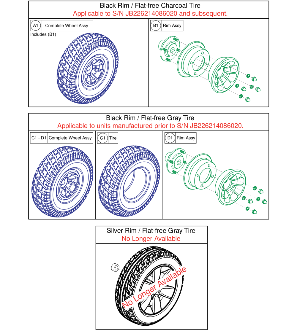 Flat-free Drive Wheels, J6 parts diagram