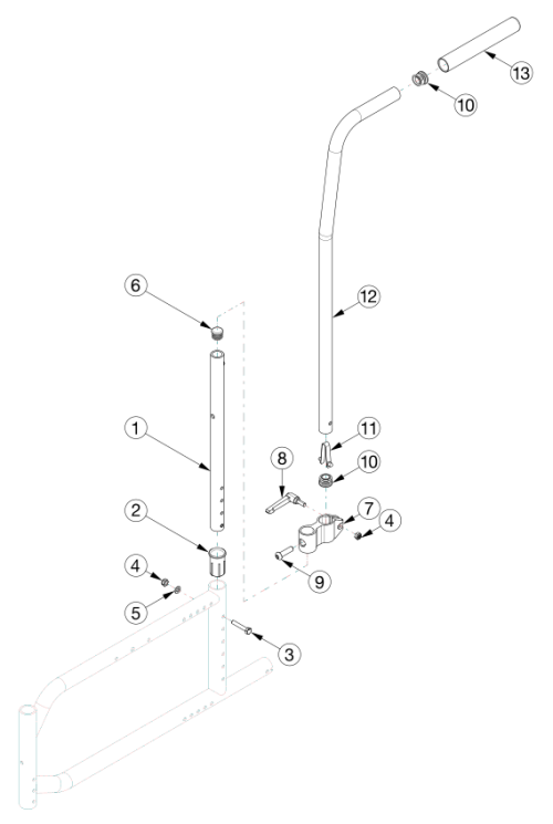 Straight No Push Handle And Caregiver Height Adjustable Stroller Handles parts diagram