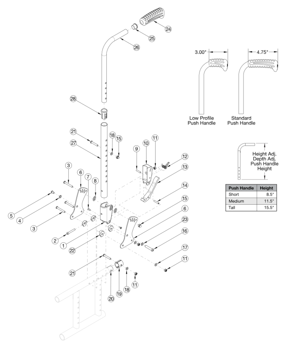 Spark Height Adjustable Straight With Push Handle parts diagram