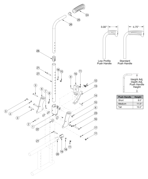 Spark Height Adjustable Straight With Push Handle parts diagram
