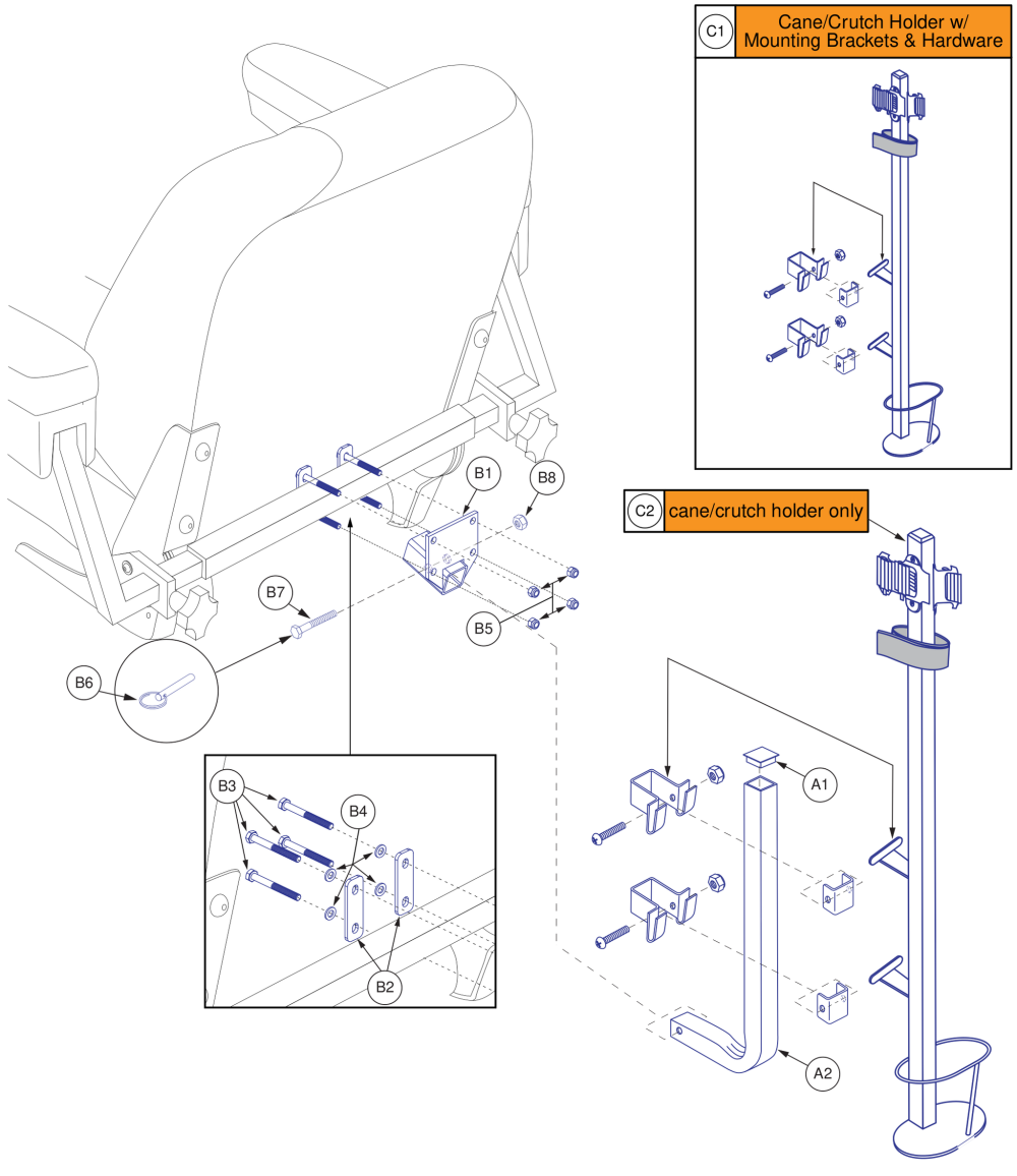 Cane / Crutch Holder - Pinchless Hinge, Medium Back Seat parts diagram