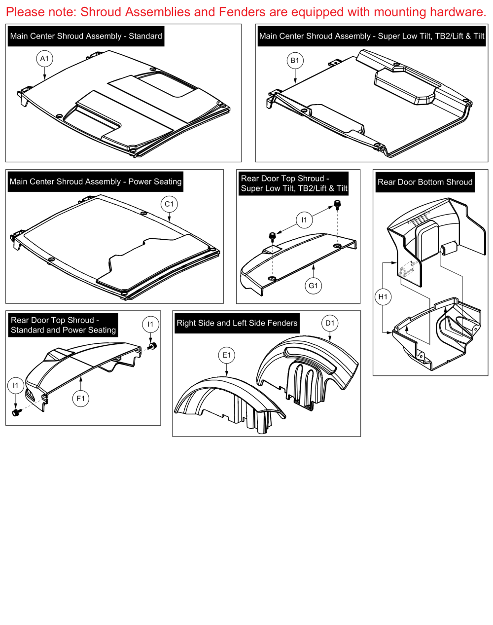 Center, Rear Door, & Fender Shrouds, Q6000z parts diagram