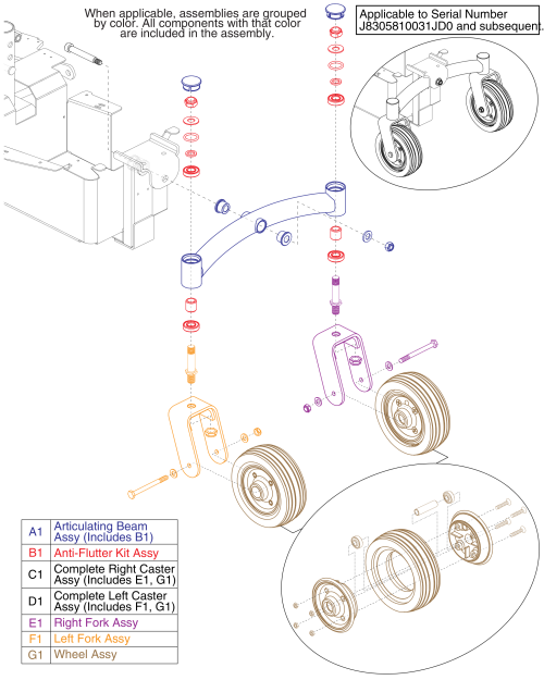 Articulating Beam Assembly - Gen. 2, Black Wheels parts diagram