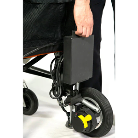 Image of the battery being removed from the powerchair