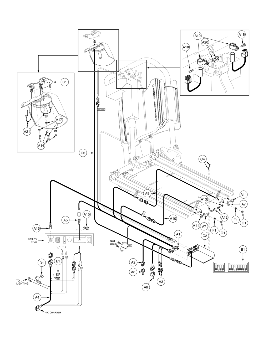 Recline And Indep. Power Legs Thru Switch-it, Tb1 Electronics parts diagram