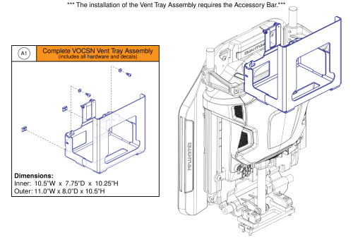 Vocsn Vent Tray For Accessory Bar Mount parts diagram