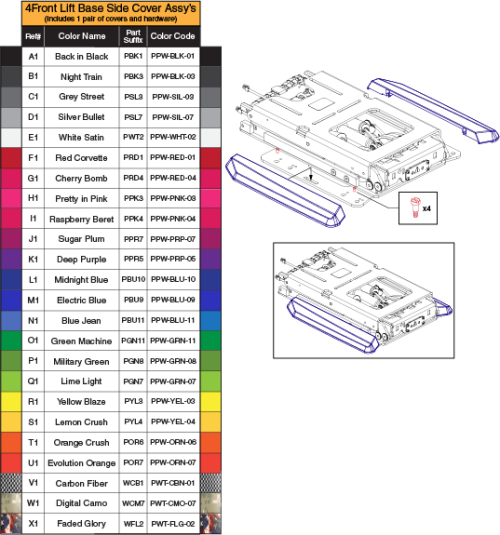 4front Painted Side Covers, Reac Lift / I-level parts diagram