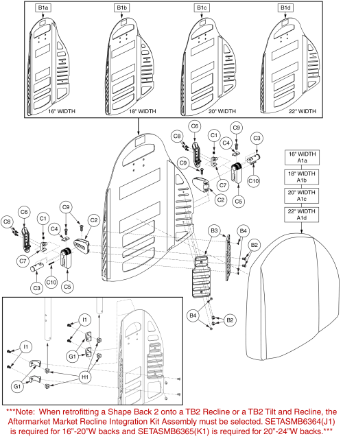 Synergy Shape 2 Back, Tall, 2-point Back Assembly parts diagram