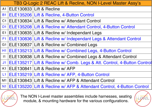Lift & Recline Master Assy's, Q-logic 2 - Reac Lift / Non I-level parts diagram