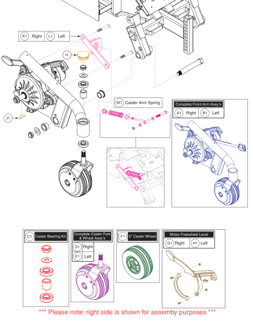 Front Caster Arm Assy W/motor, Lithium parts diagram