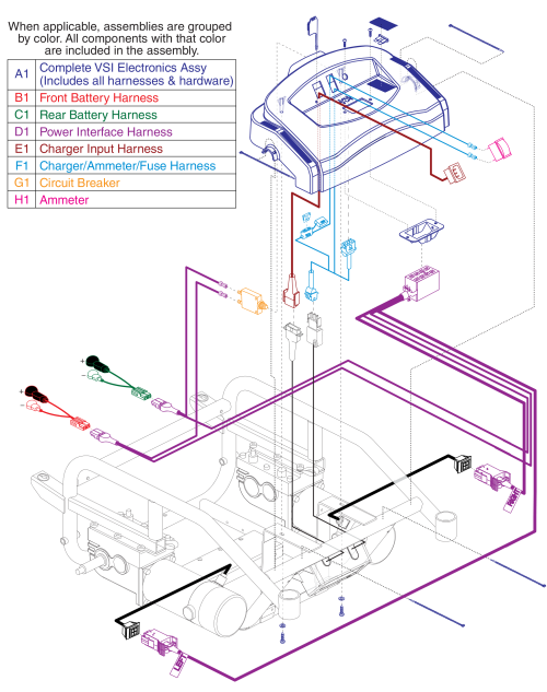 Vsi Electronics Assy, Harnesses, Breaker, And Ammeter, Jazzy Select 14 parts diagram