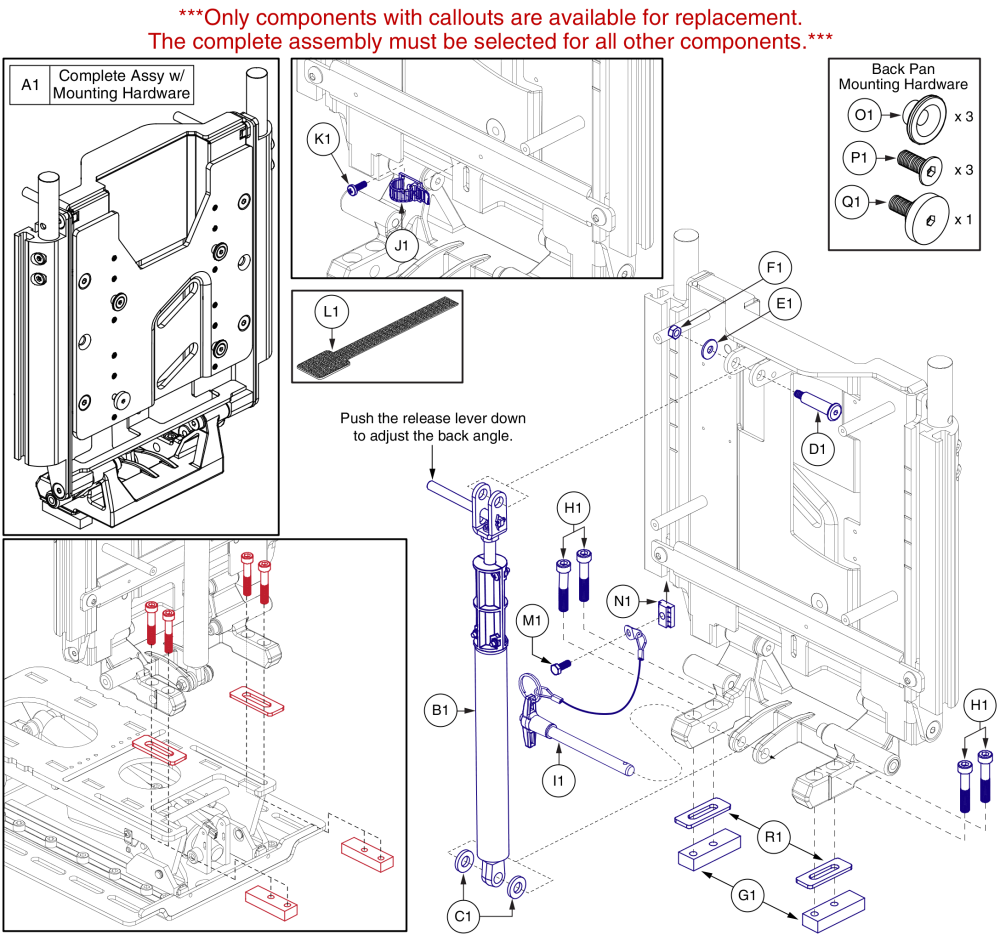 Static Back Assy, Flip Forward, For Tb3.5 (v2) Tilt Seat parts diagram