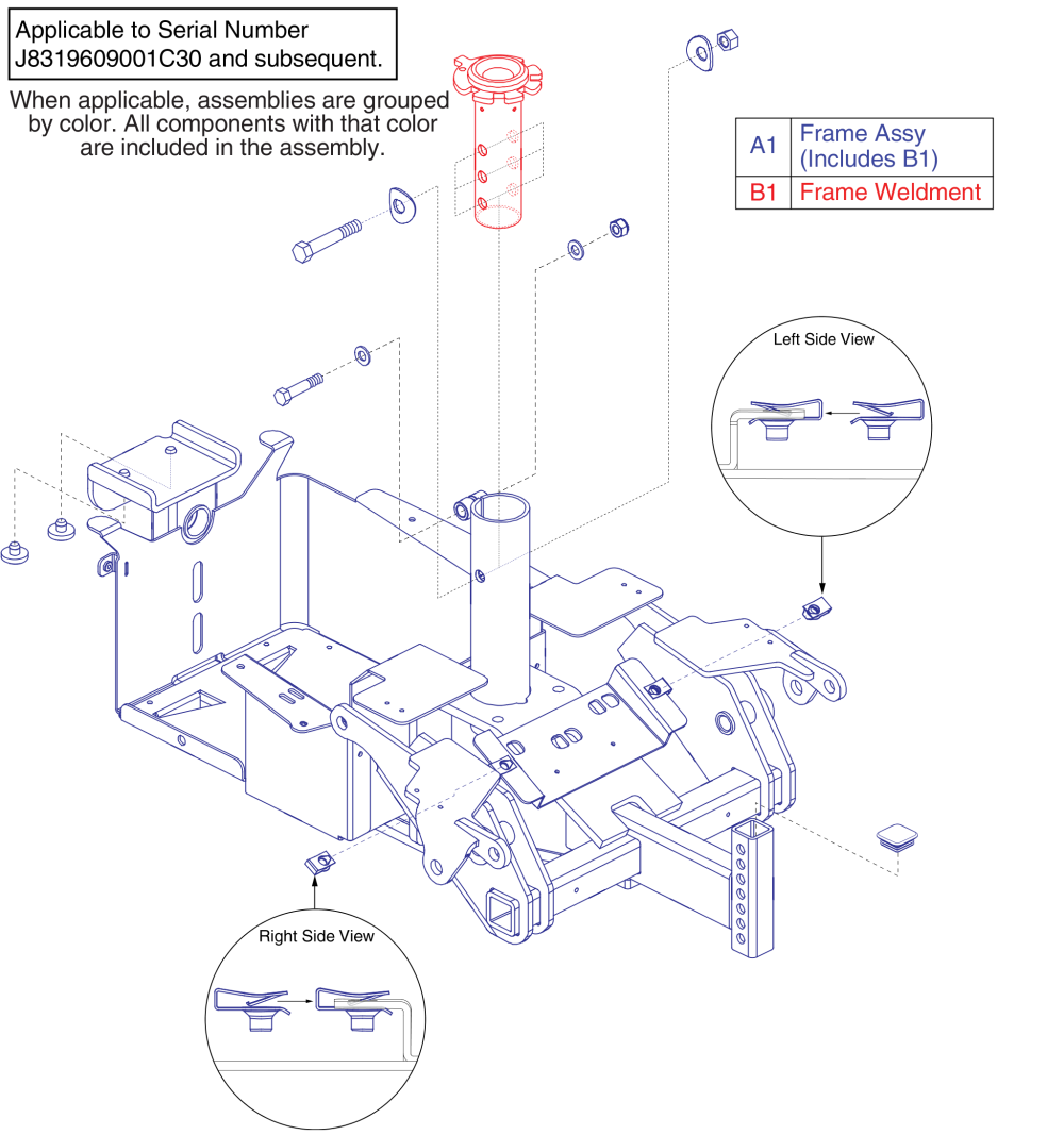 Main Frame Assembly - Gen 4, 3 Hole Seat Post/clover Leaf parts diagram