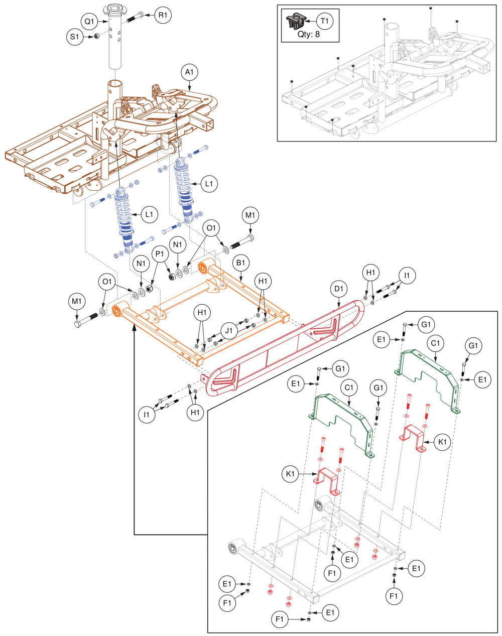 Rear Frame Assy, Px4 parts diagram