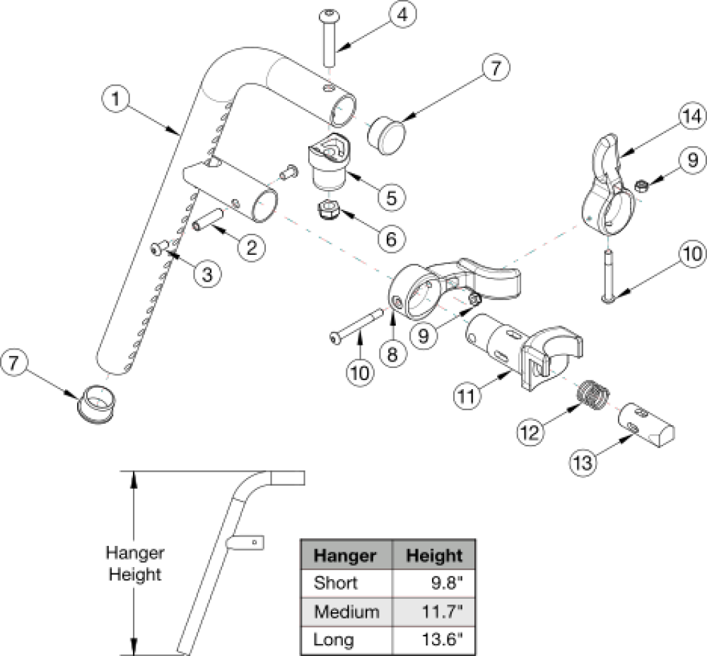 70 Degree Front Mount Hanger parts diagram