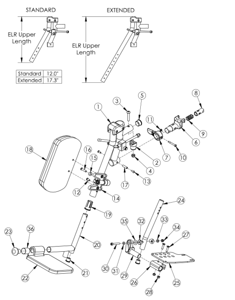 (discontinued) Liberty Elevating Leg Rest parts diagram
