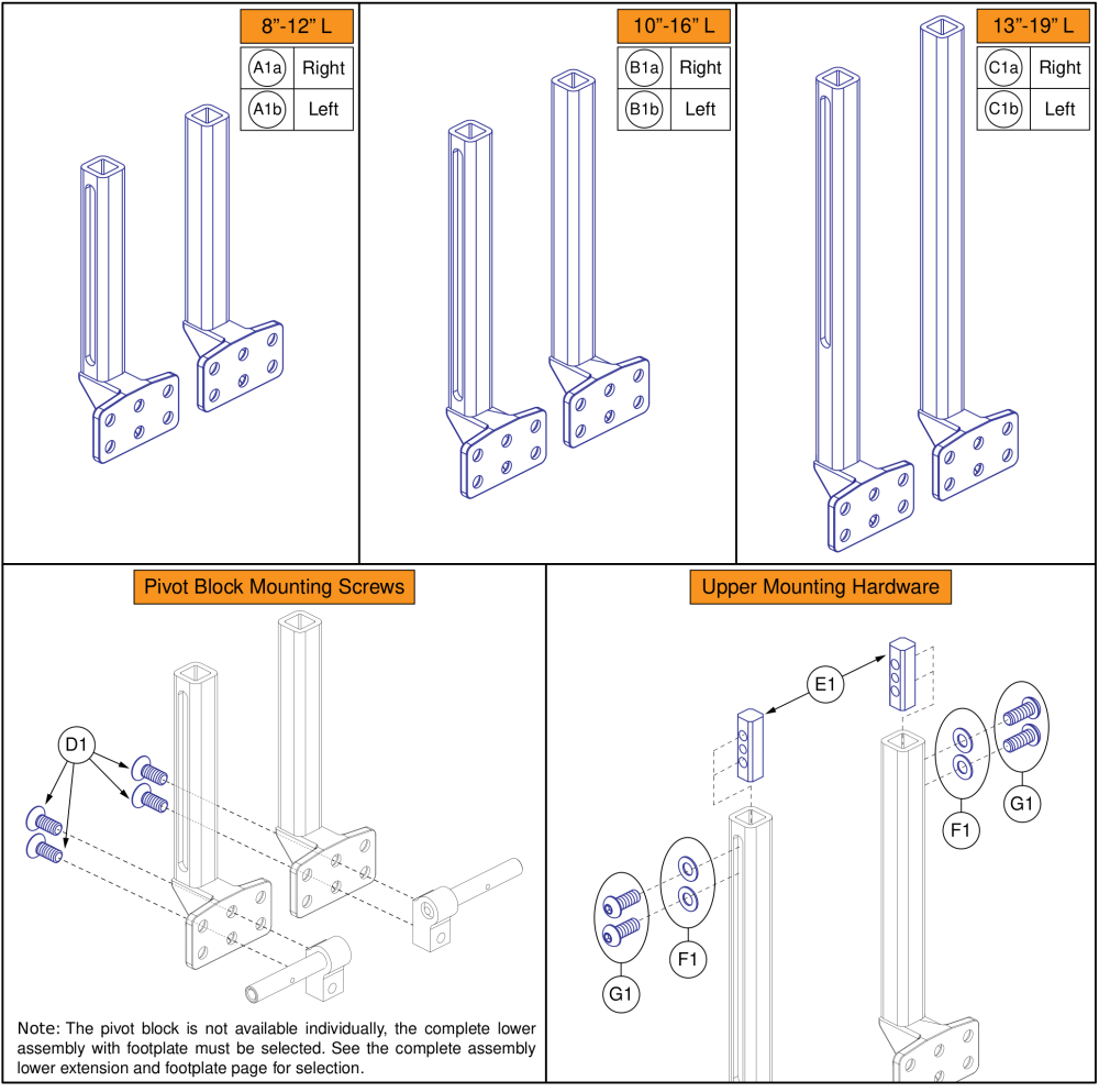 Afp & Center Mount Lower Extensions, No Footplates parts diagram