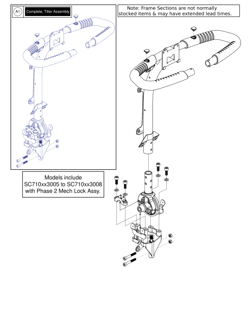 Phase 2 Tiller Mech Lock Assy, For Models Ending In 3005-3010 parts diagram