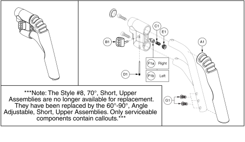 70° Style #8 Swing-away Short Straight Upper parts diagram