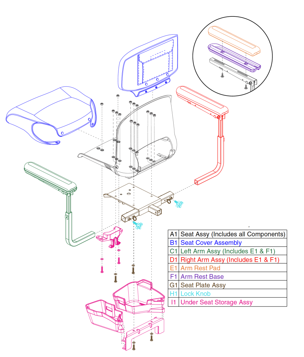 Molded Plastic Seat Assy W/under Seat Storage, Go-chair 2016 parts diagram