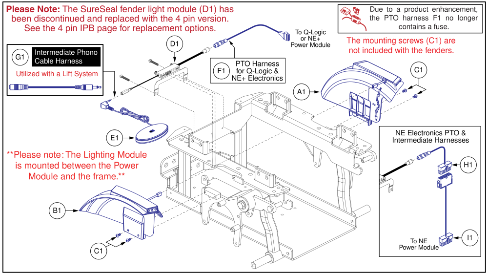 Fender Shrouds With Lights, Sureseal Module, Edge Z / Q6 Ultra parts diagram