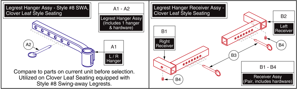 Legrest Hanger - Style #8 Swing-away For Clover Leaf Seat Frame parts diagram