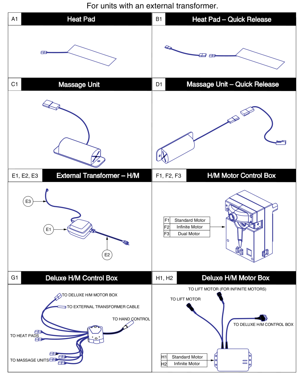 Heat And Massage Components, External Transformer parts diagram