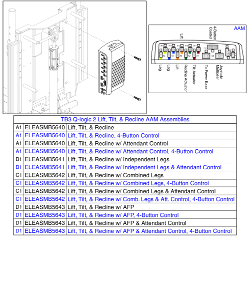 Aam Modules, Lift, Tilt, And Recline, Tb3 / Q-logic 2 parts diagram