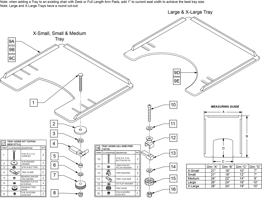 Tuffak Tray (manual & Pediatric Chairs) parts diagram