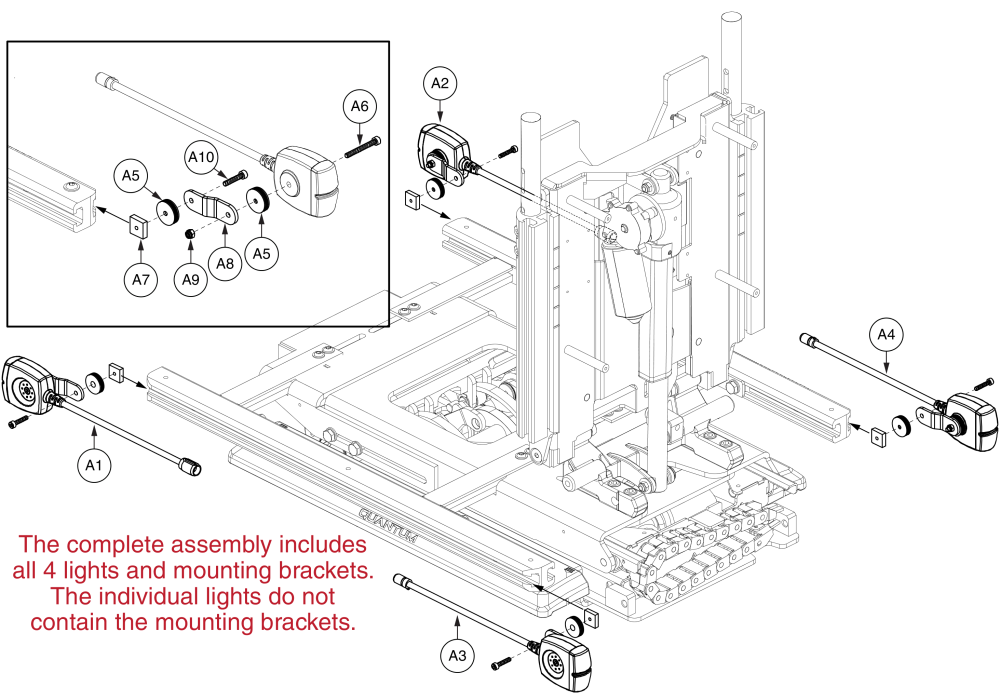 Standard Config. Led Light Assy, Reac Lift parts diagram