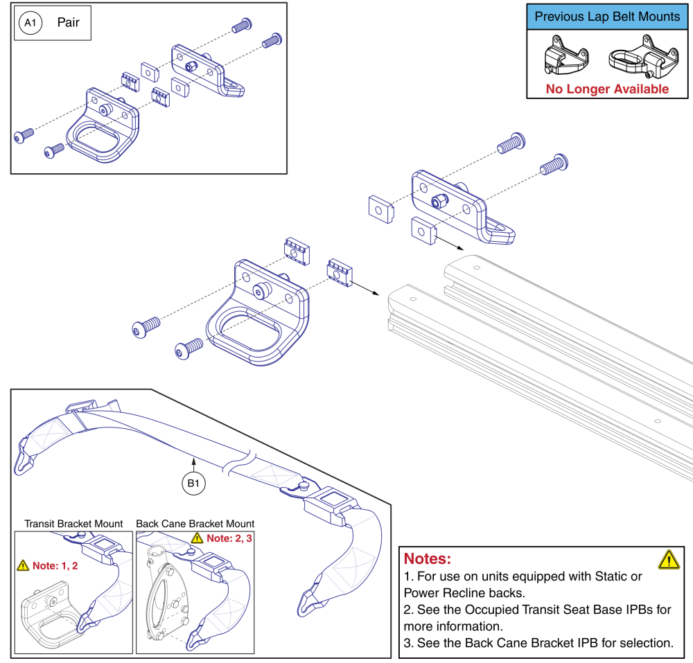 Occupied Transit Lap Belt Mount, Tru Balance® 3/4 parts diagram