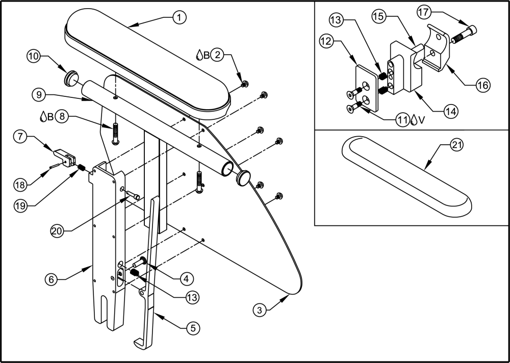 1) Desk Arm Assy parts diagram