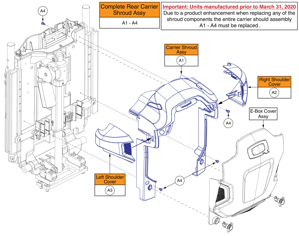 Carrier Shroud Assy, Tb3 Redesigned Back parts diagram