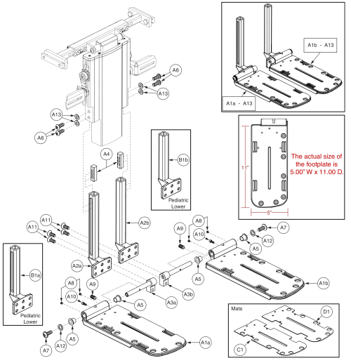 Center Mount Foot Platform Lowers & Non-tapered Footplates parts diagram