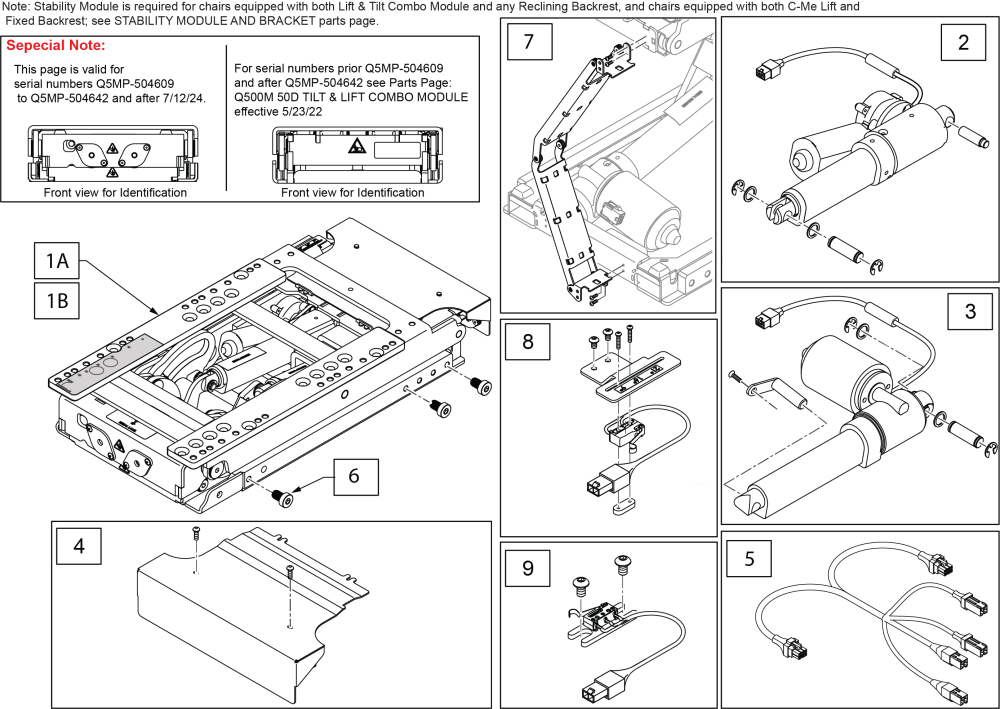 Q500mp 50d Tilt & Lift Combo Module Q5mp-504609 To 504642 & After 7/12/24 parts diagram