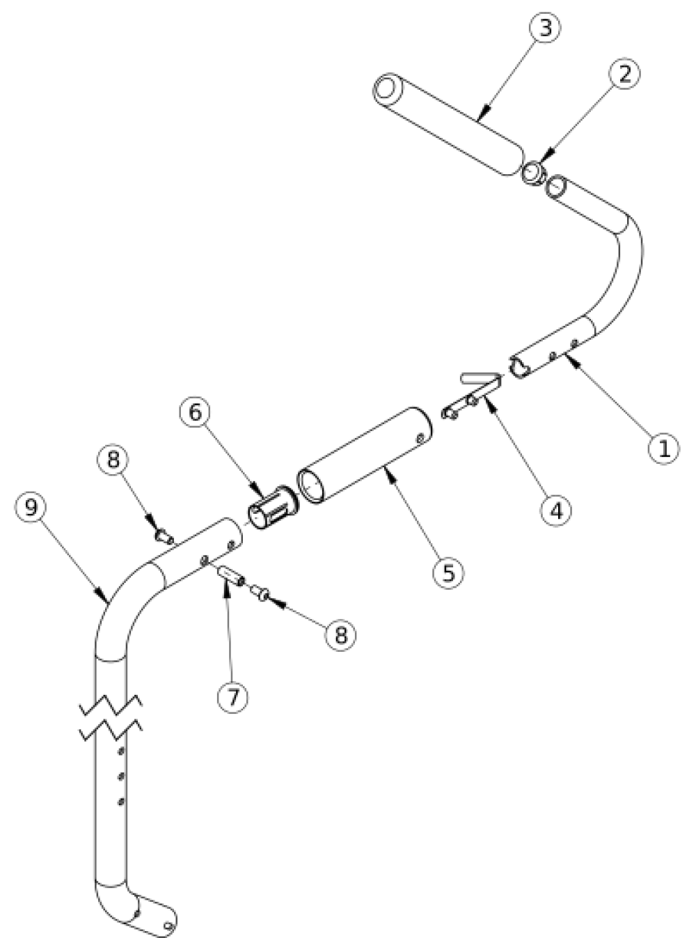 (discontinued) Catalyst Depth Adjustable Backrest Stroller Handle Extension parts diagram