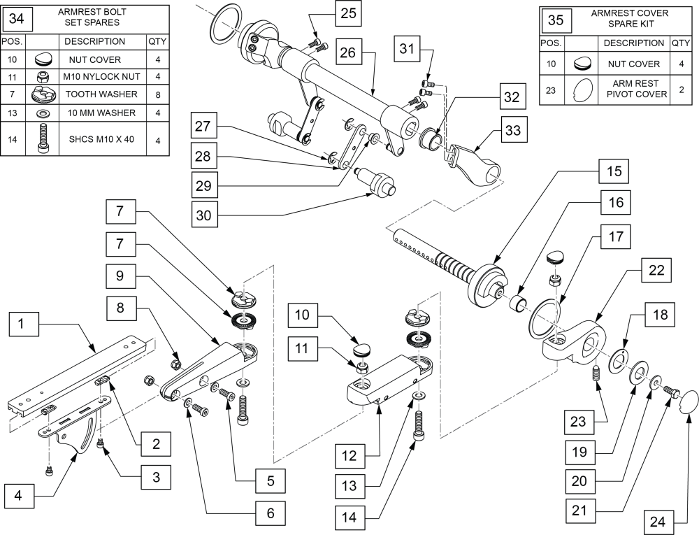 Dual Link Armrest And Axle parts diagram