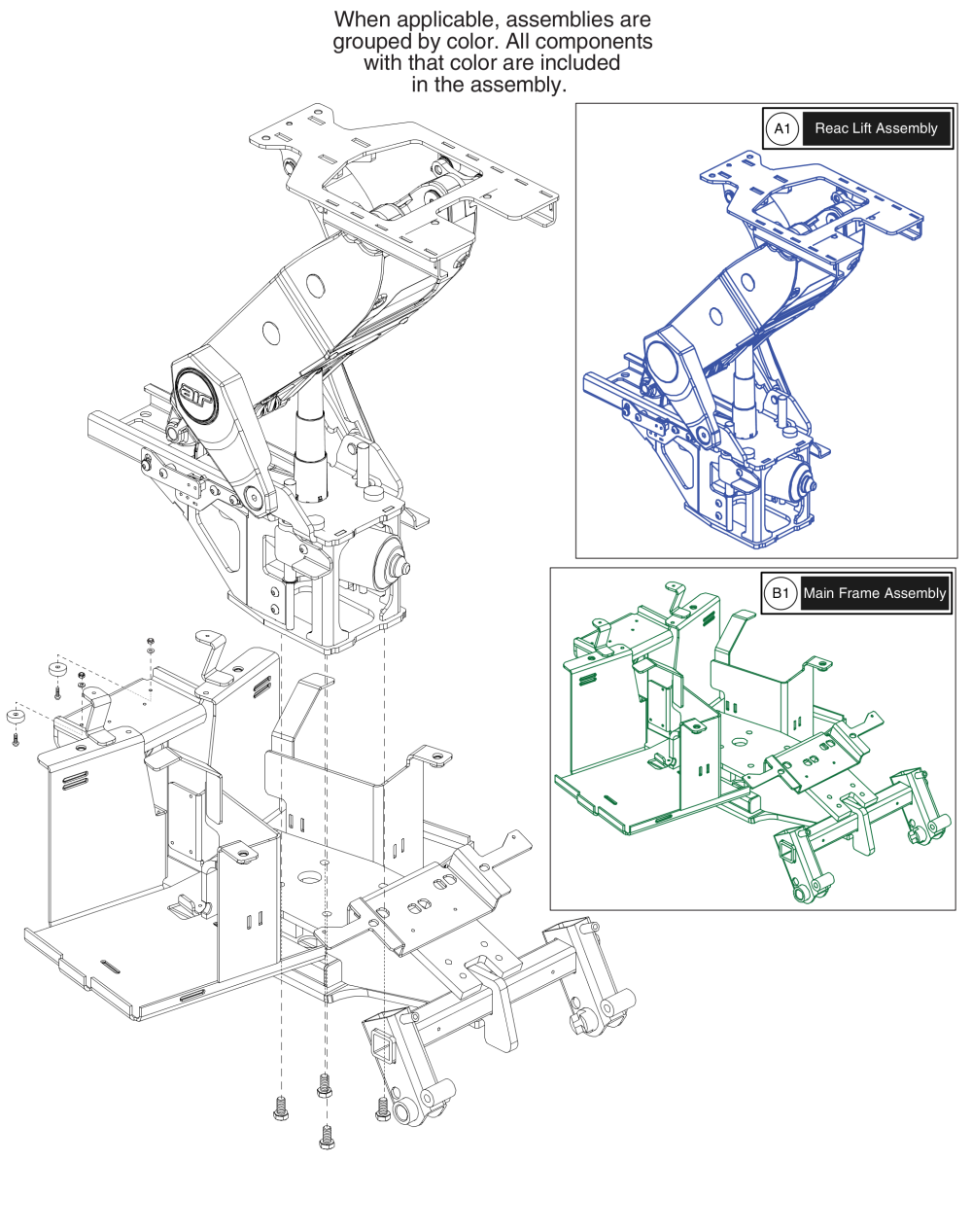 Main Frame W/ Lift Actuator Assy, Jazzy Air 2 parts diagram