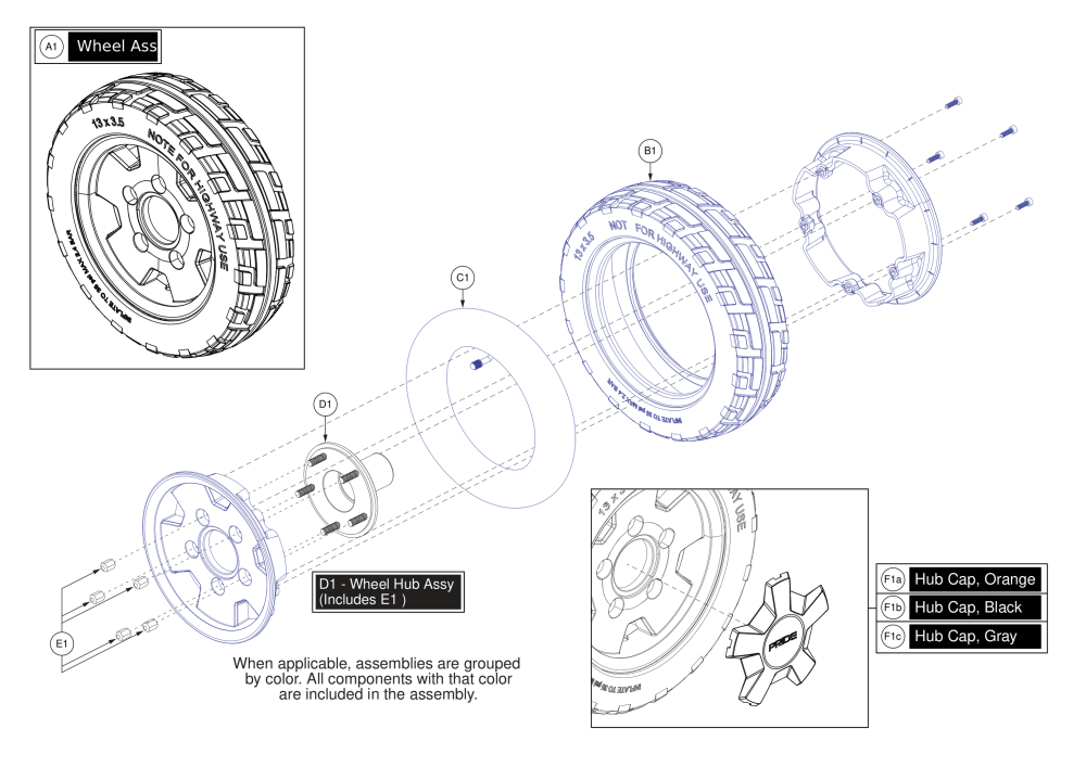 Rear Pneumatic Wheel Assy, Pursuit 2 parts diagram