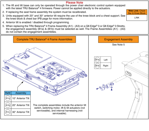 Lift & Tilt Frame, Anterior Tilt Switch, & Engagement Assembly, Tru Balance® 4 parts diagram