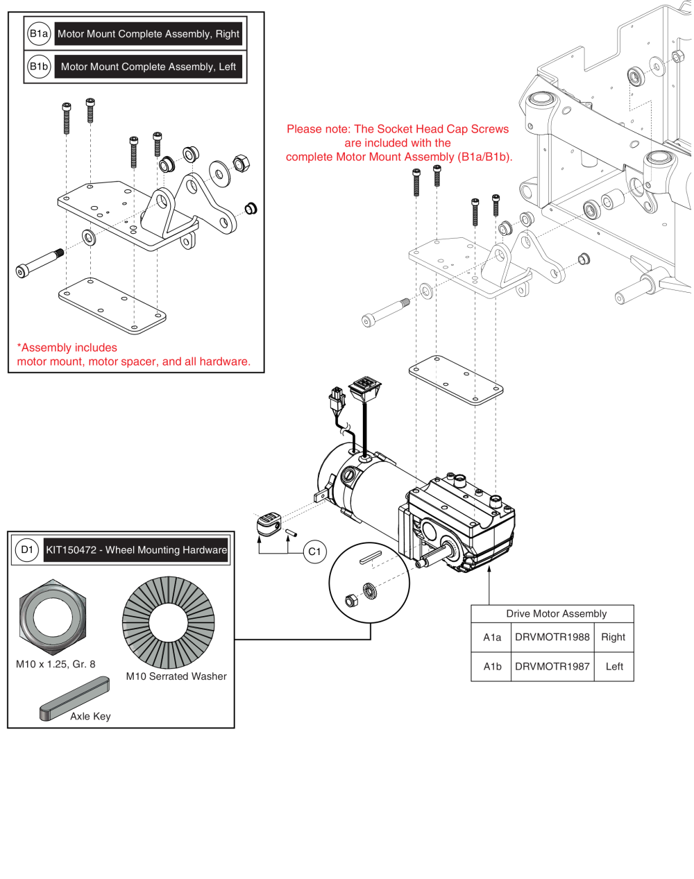 E925 H2 Accu-trac Motor W/ Motor & Wheel Mounting Hardware, Q6000z parts diagram