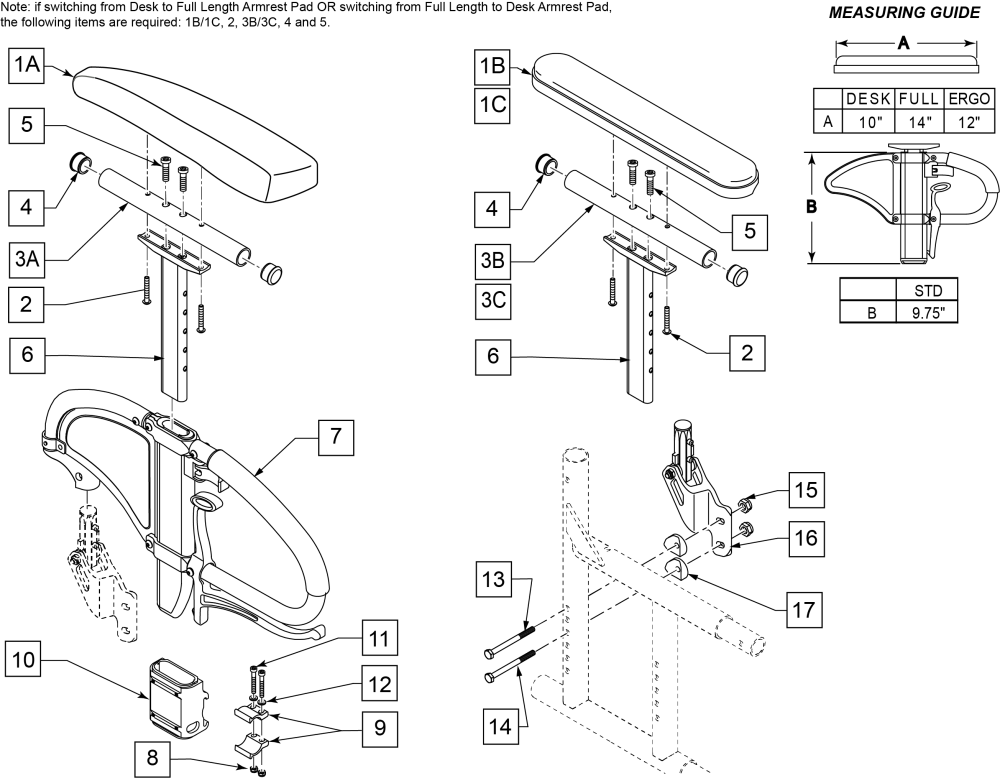 Flip Back Height Adj Lite Armrest Q2x parts diagram