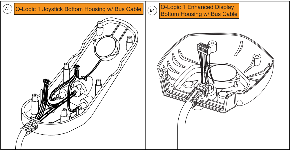 Q-logic 1 Joystick & Enhanced Display Bottom Housing W/bus Cable parts diagram
