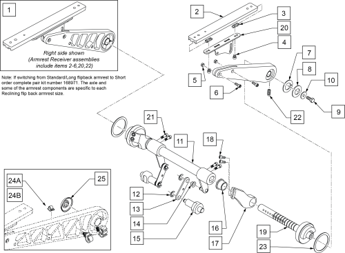 Sedeo Reclining Flip Back Armrest Short And Axle parts diagram