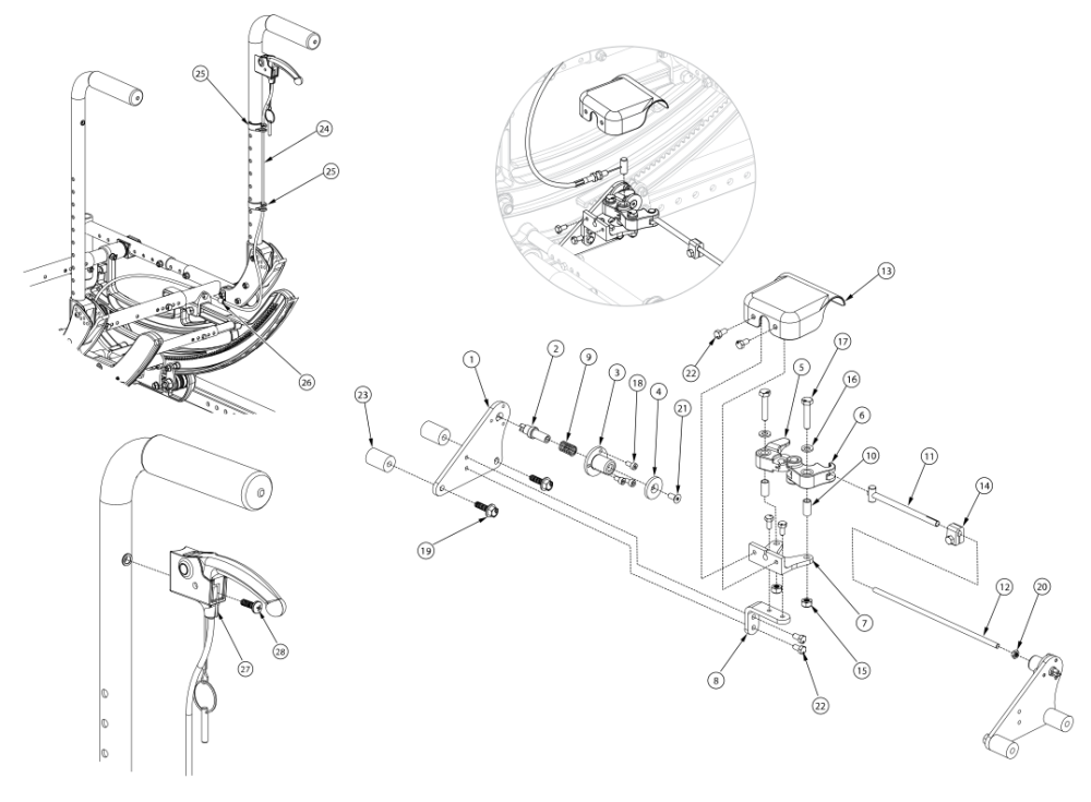 (discontinued 4) Focus Cr Hand Tilt Mechanism Stroller Handle Back parts diagram