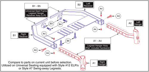 Legrest Hanger / Receiver - Style #7 Swa & Style #12 Elr, Universal Seat Frame parts diagram