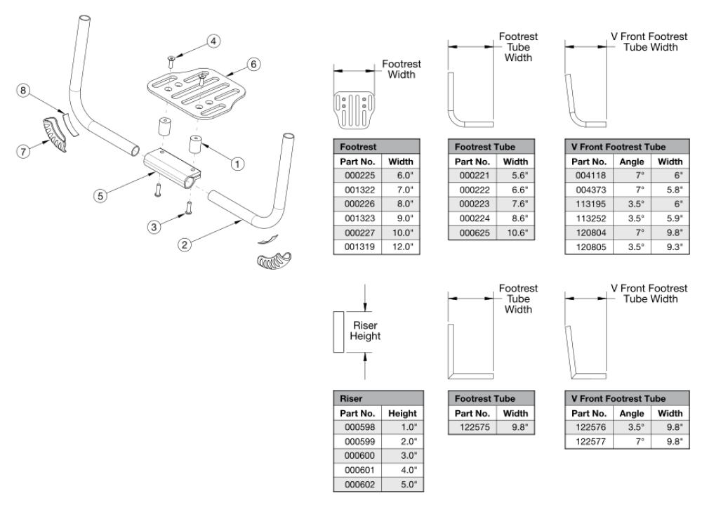 Rogue2 Footrest - Aluminum Angle Adjustable With Riser parts diagram