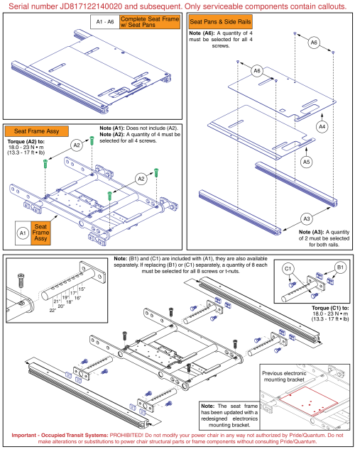 Seat Only Frame & Pans: 15