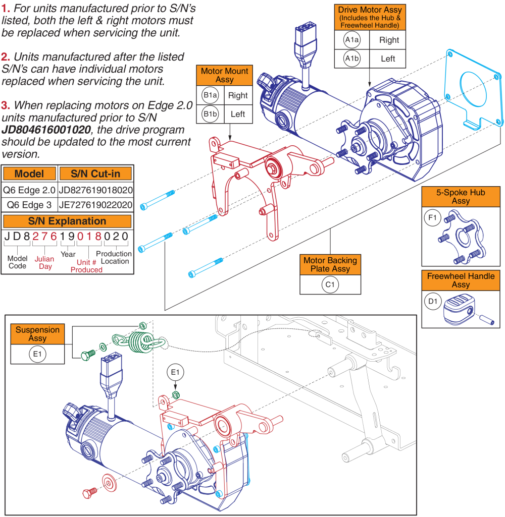 Drive Motor Assy - 5 Spoke Hub, 6mph, Curtis, Q6 Edge 2.0 parts diagram